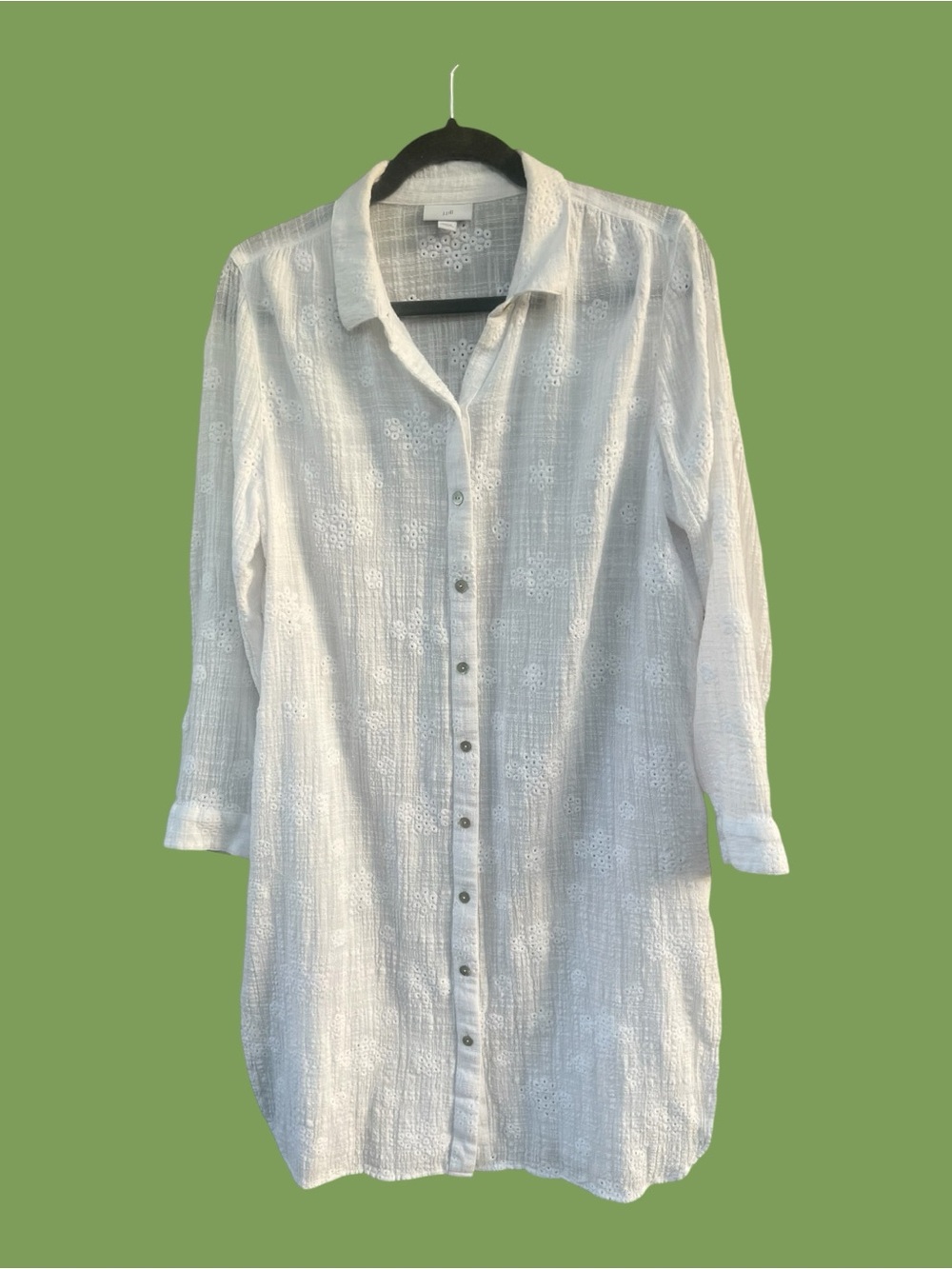 J.Jill White Eyelet Button-Front Long Sleeve Shirt Dress/Cover-up size M